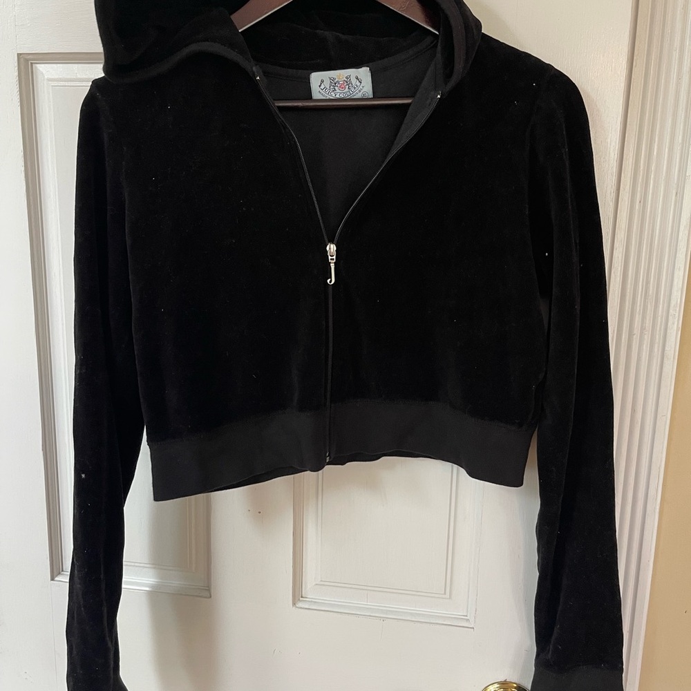 Black Velvet Cropped Hoodie